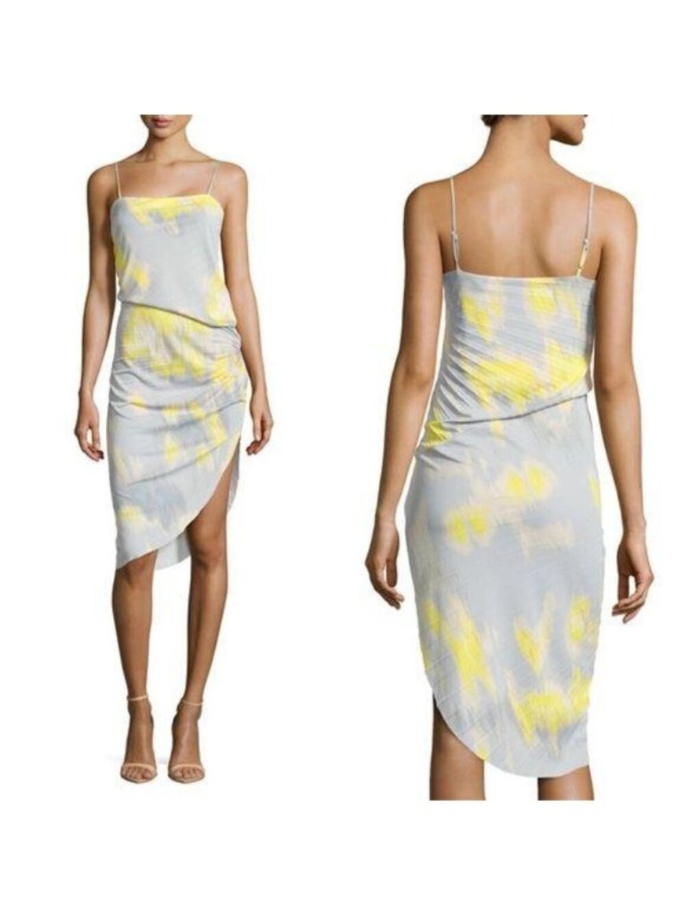 Halston Asymmetric Gathered Printed Pleat Dress